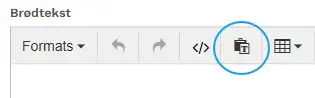 Knappen "paste as text" der renser teksten for formatering