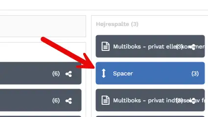 spacer modul mellem to bokse med rød pil